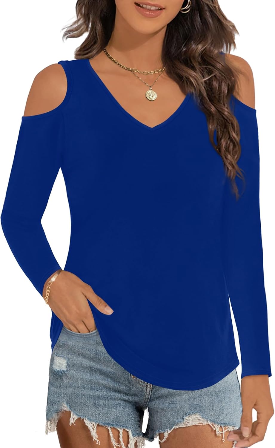 Elesomo Womens Cold Shoulder V Neck Tshirt Short Sleeve Summer Tops