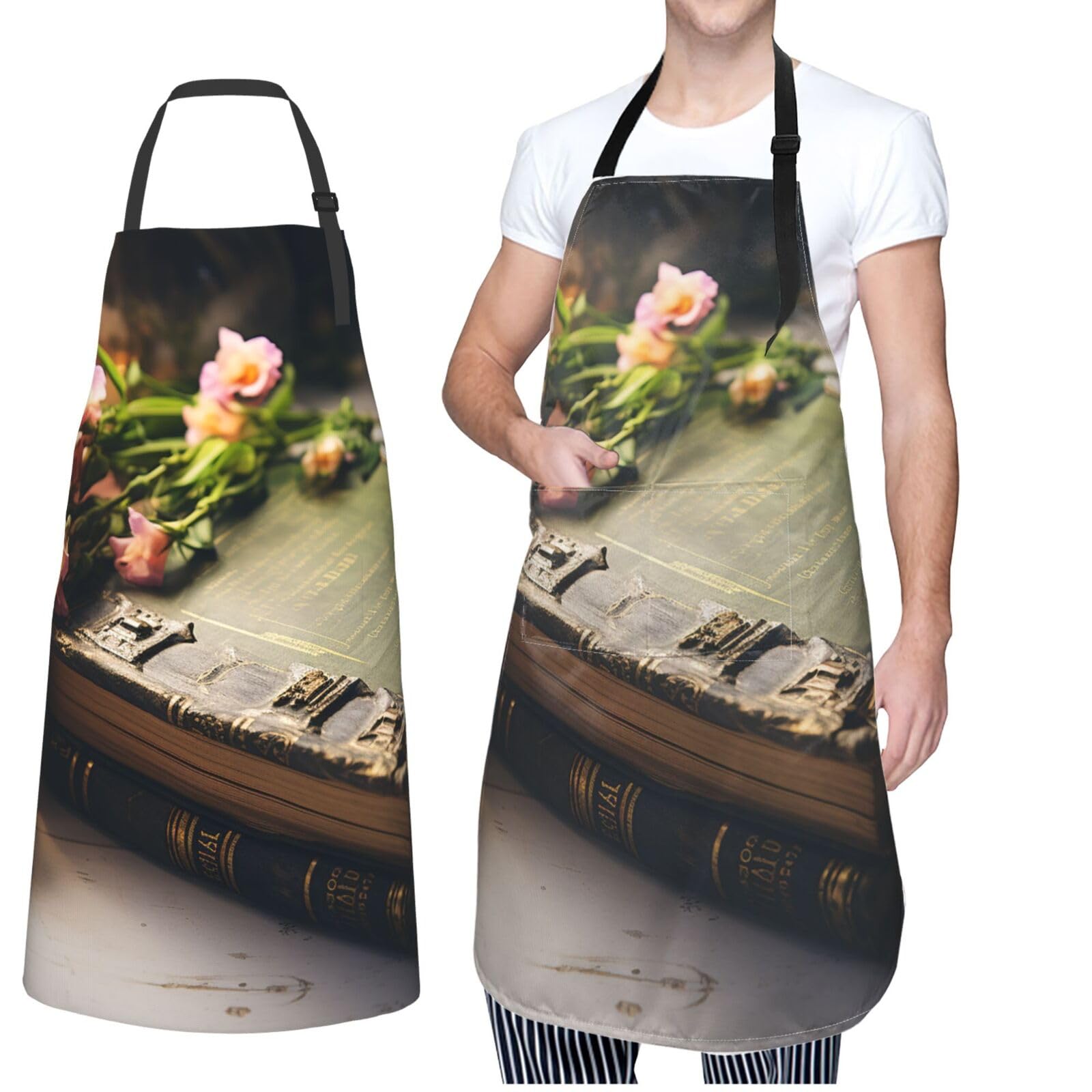 GFLFMXZW Apron for Women Men Waterpoof Aprons Old Book Adjustable Bib Work Aprons for Dishwashing