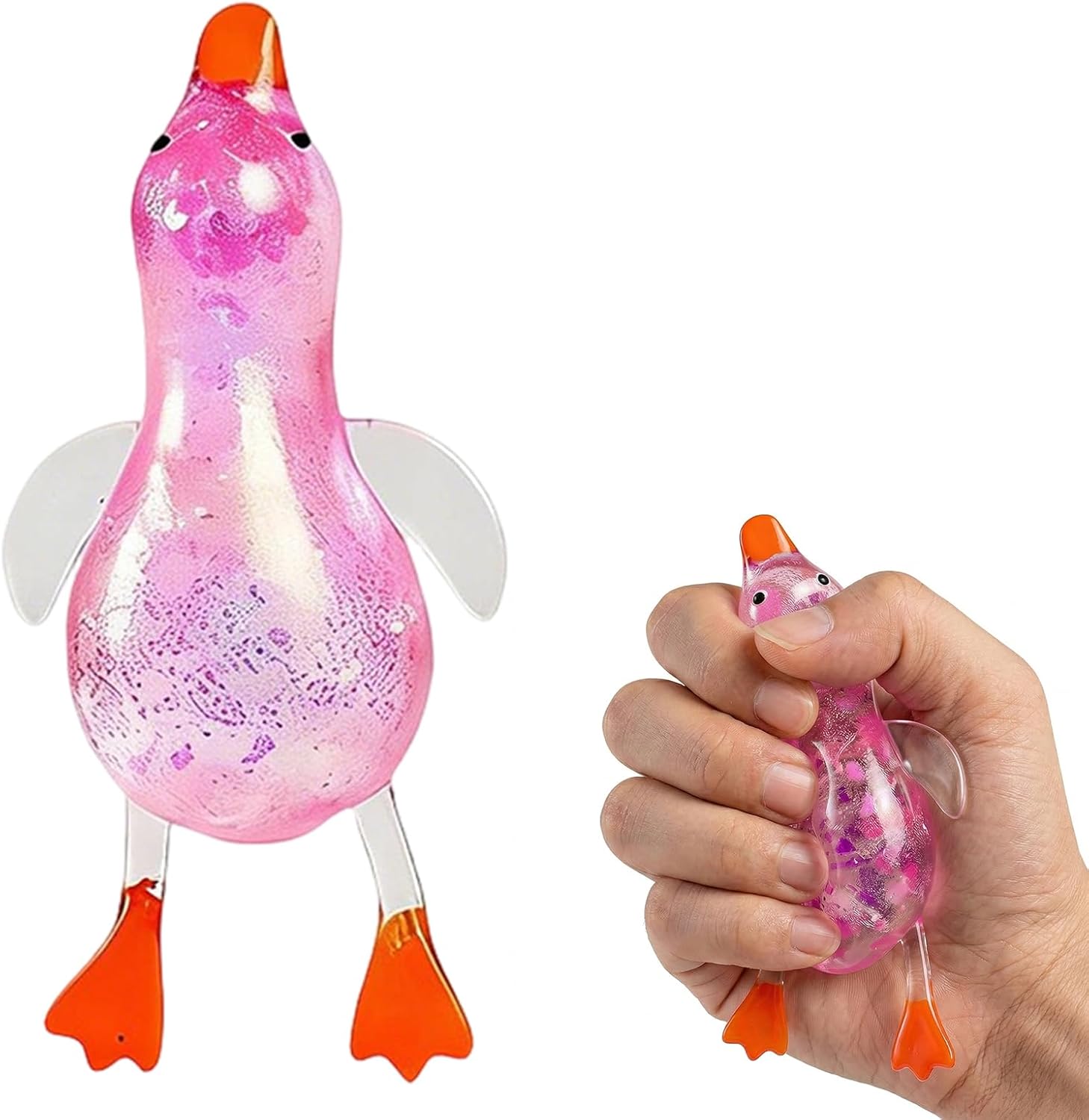 Cute Duck Squishy Sugar Stress Ball, Glitter Duck Squishy Fidget Stress Balls Ultra Soft Slow Rise Ducks Stress Relief Moldable Decompression Squeeze Ball (Pink)