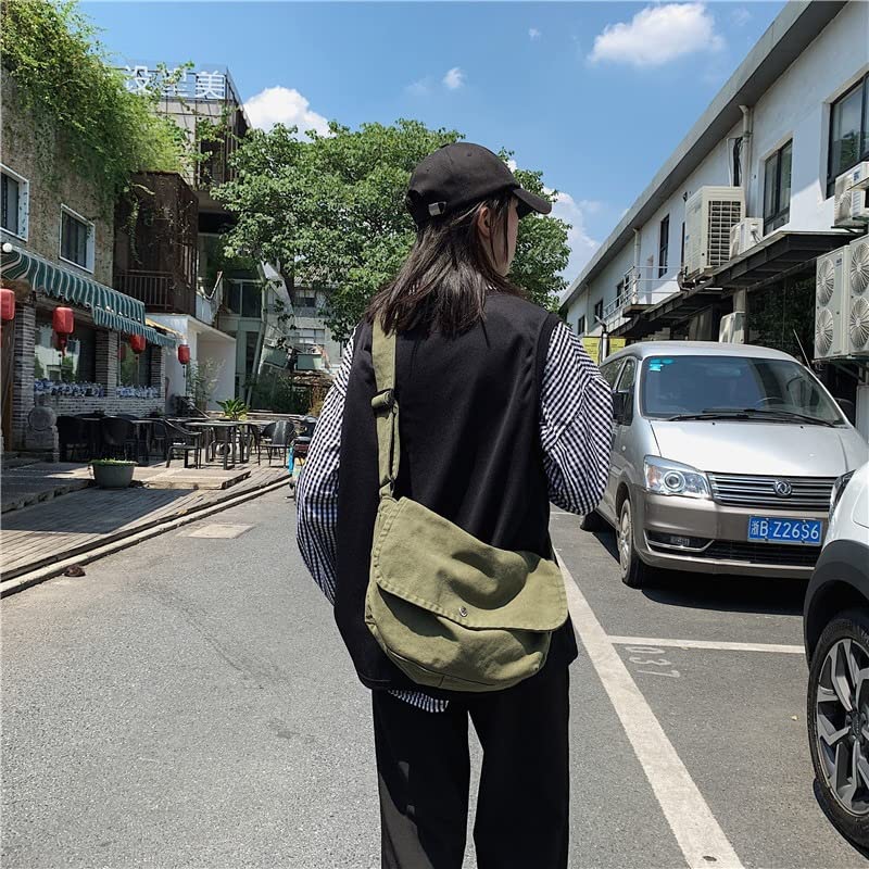 Bolso de lona Hobo grande para mujer color verde miniatura 3