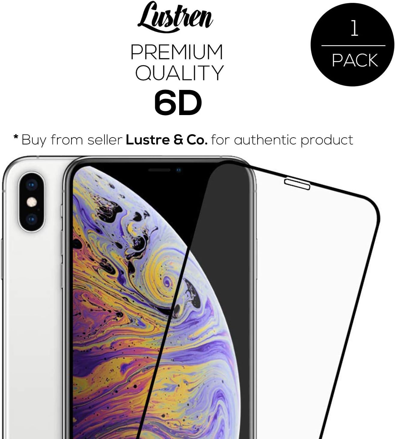 Lustren Tempered Glass Screen Protector with 9H Full 6D Protection for Apple iPhone Xs Max (6.5 Inch,Black)