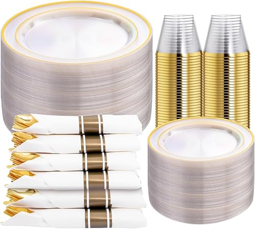 Miniatura 10 de DaYammi 350Pcs Blue and White Plastic Plates Disposable Blue Plates for Party Wedding Include 50 Dinner Plates, 50 Dessert Plates- 50 Per Rolled