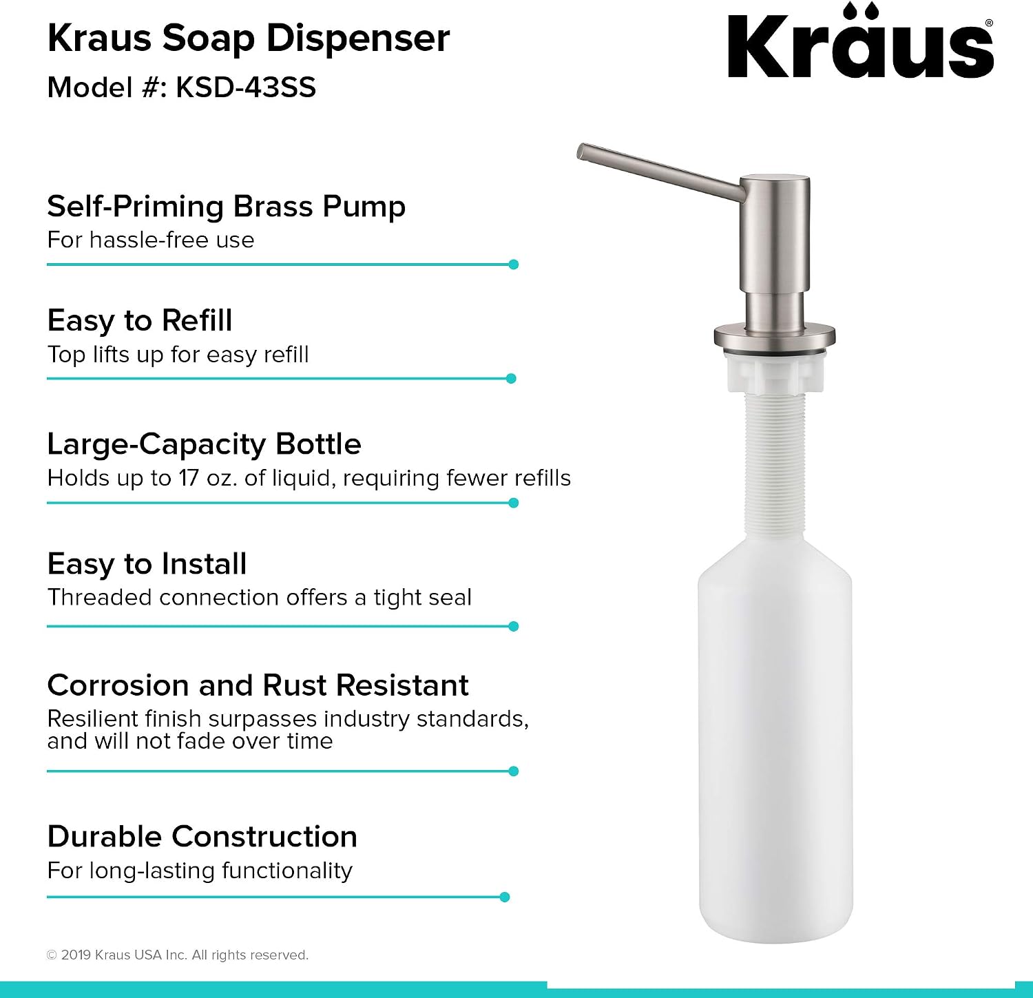 KRAUS Kitchen Soap and Lotion Dispenser in Stainless Steel, KSD-43SS