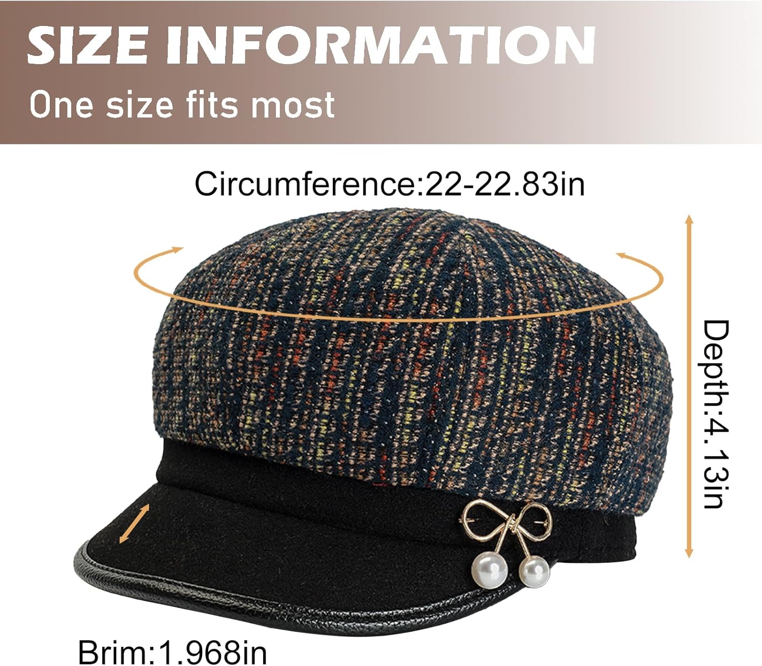 Women Retro Classic Visor Newsboy Cabbie Cap Beret Hats with Flower Buckle for Woman Ladies - Image 2