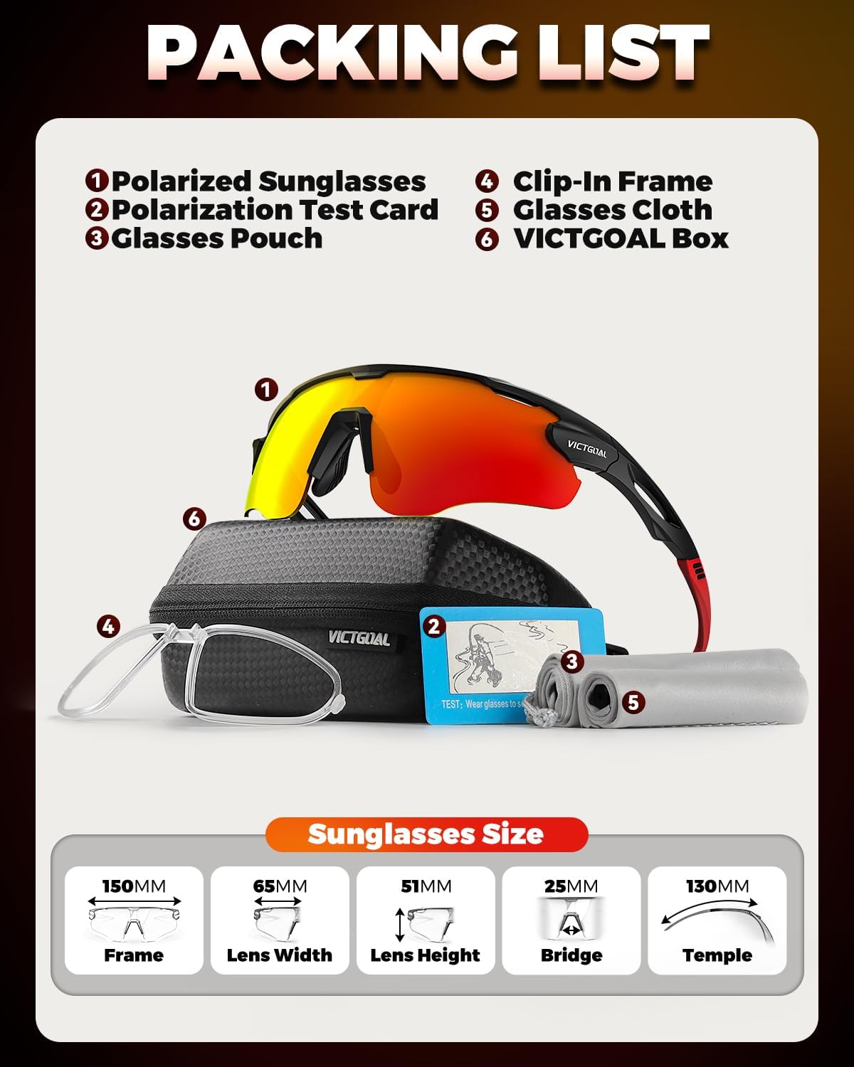 VICTGOAL Cycling Glasses for Men Women with Polarized Lenses UV Protection Cycling Sunglasses TR90 Frame for MTB Bike Glasses - Image 6