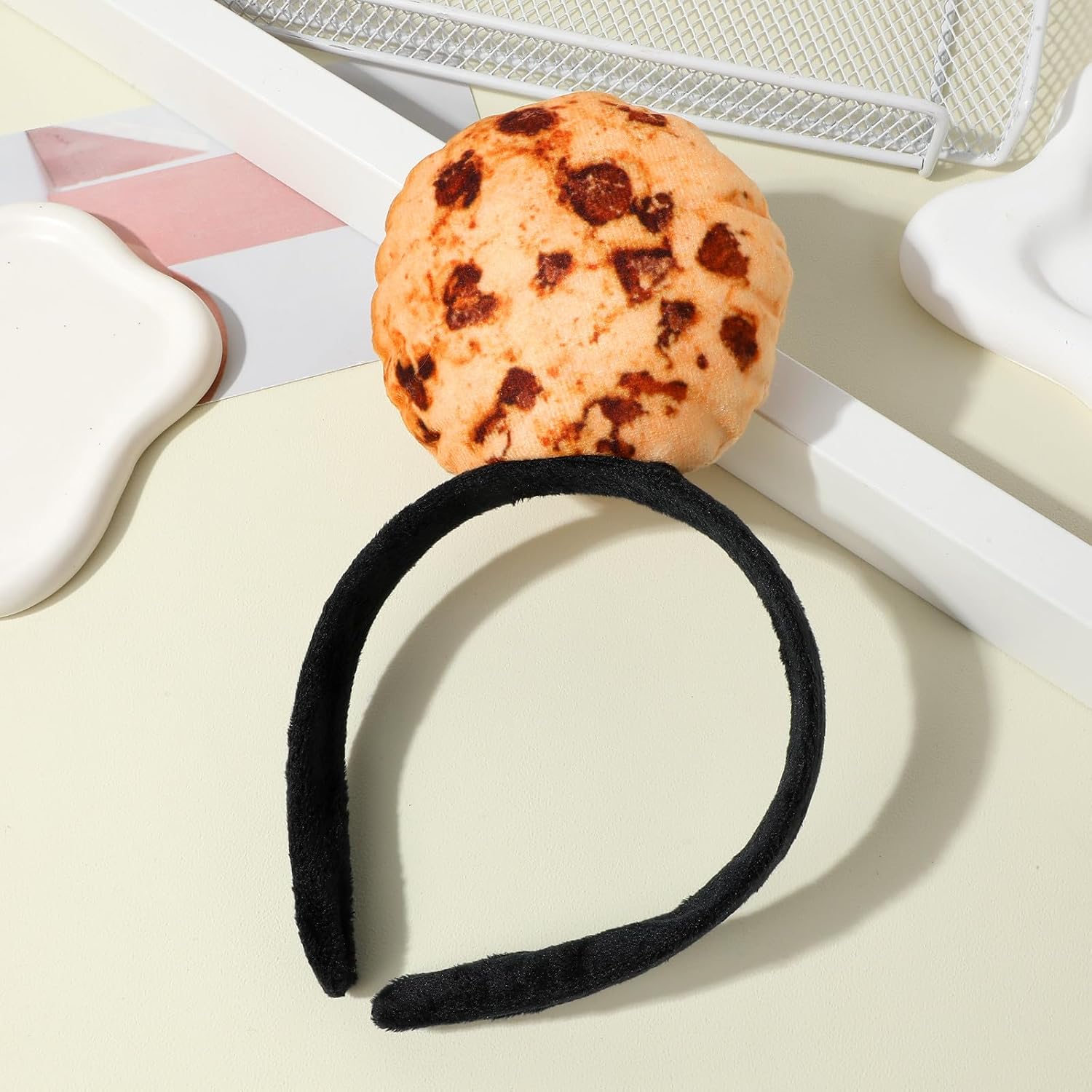 GALPADA Plush Cookie Hairband Realistic Cookie Cosplay Accessory Cute Headband Girls Party Head Decor Elastic Hair Band