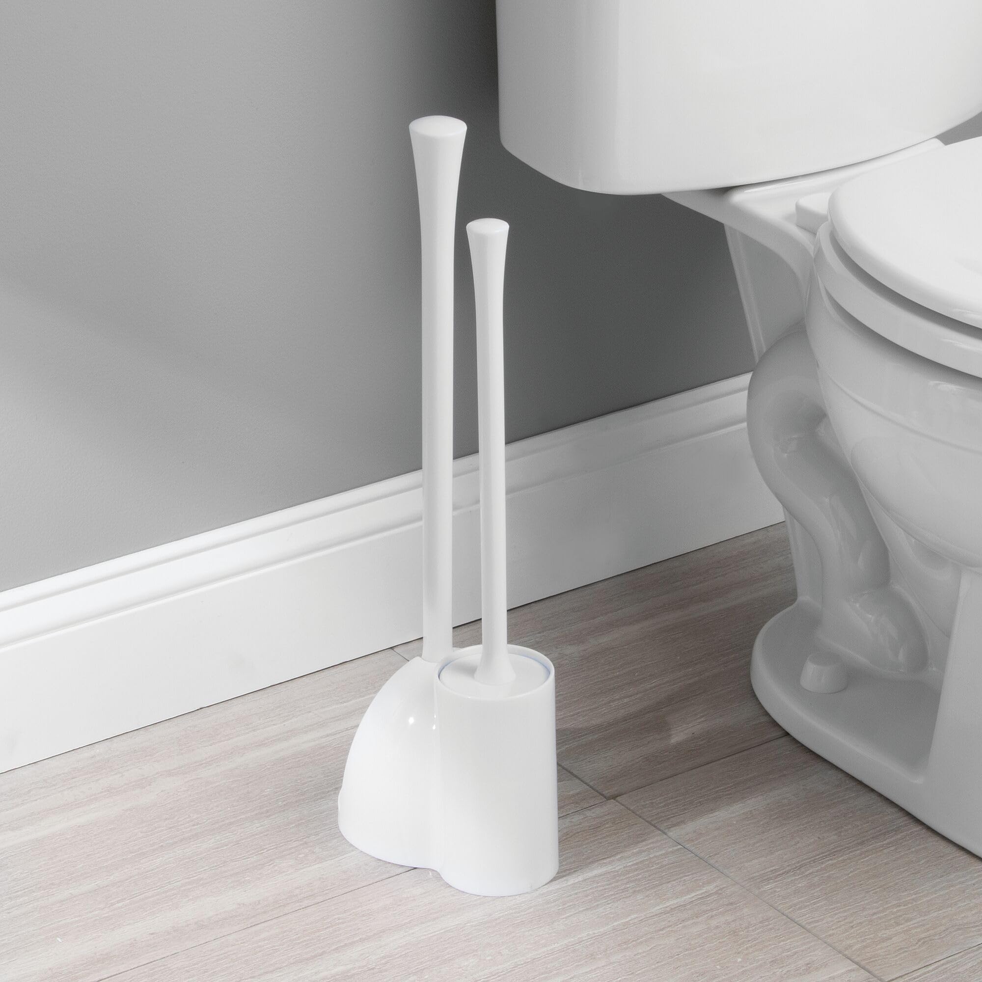 iDesign - Set di 2 scopini per WC compatti per la pulizia e la conservazione del bagno, colore: Bianco