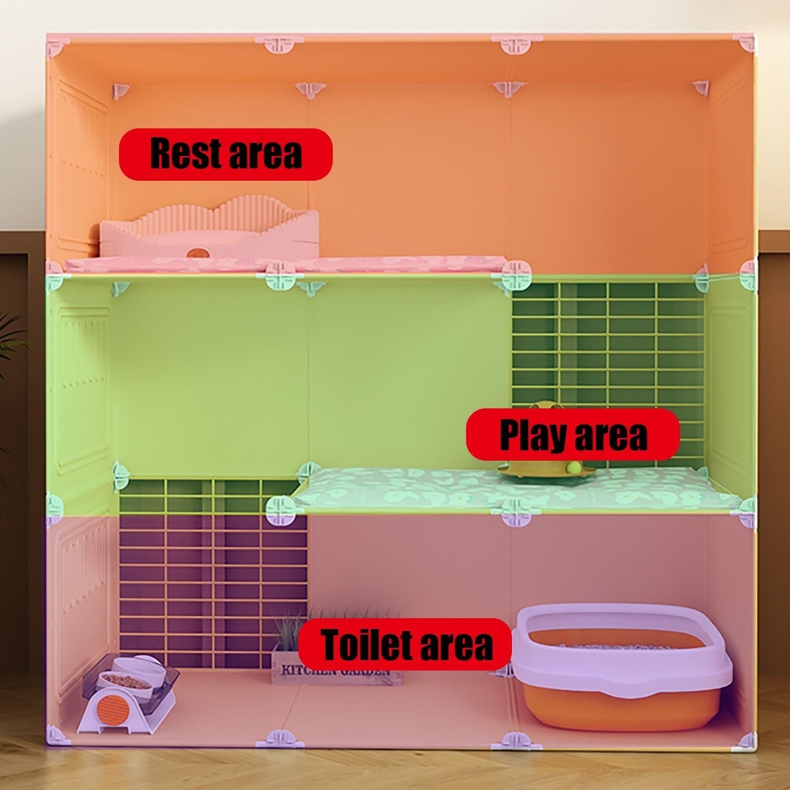 Generic Recinzione per gabbia per gatti da interni, fai da te, con lettiera, amaca e spazio per 1-2 gatti, furetti, cincillà e conigli (106 x 46 x 141 cm (B))