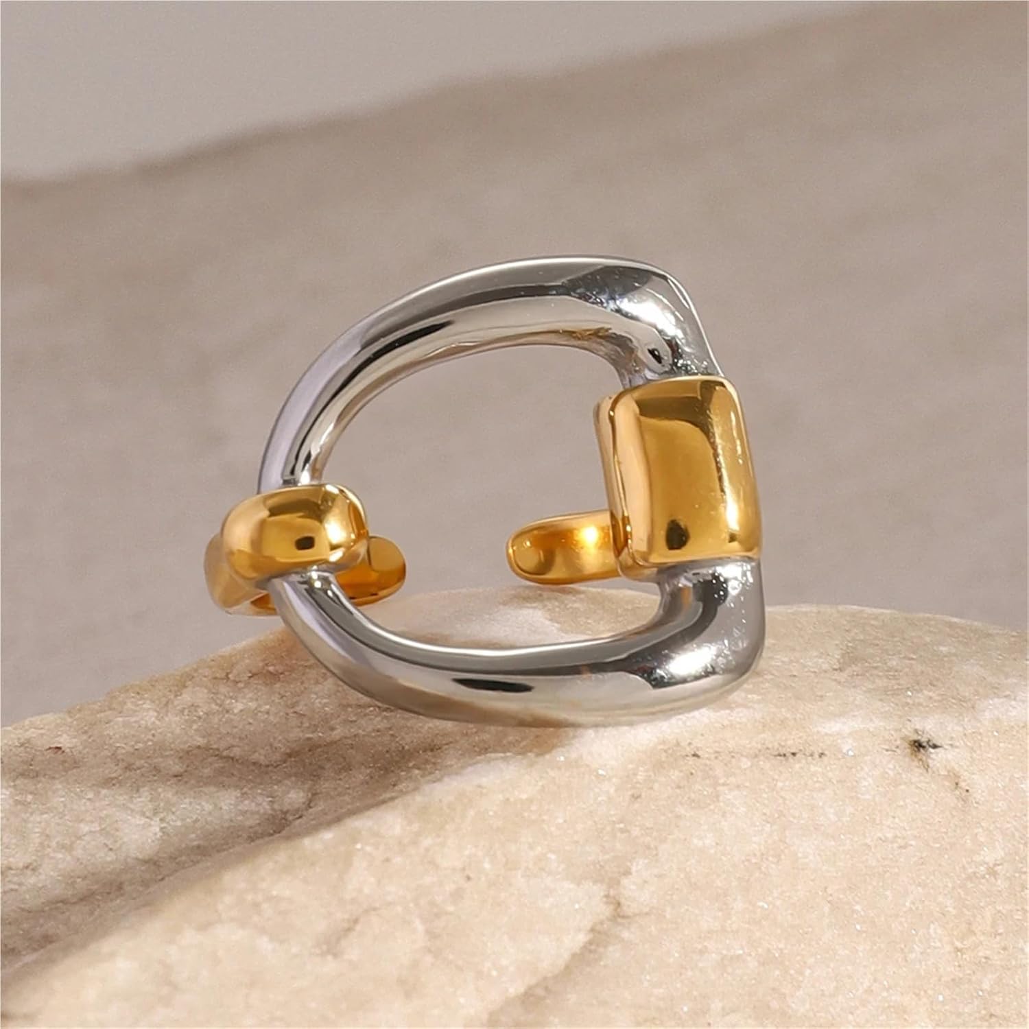 Glossy Shine Personalized Stainless Steel Gold Silver Letter D Irregular Geometric Opening Ring Jewelry 1Pcs