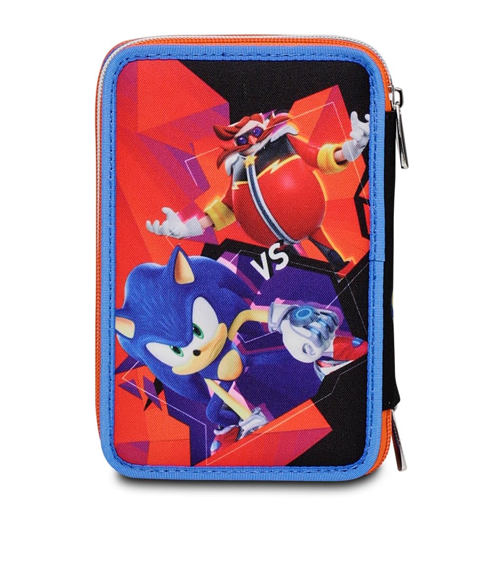 Seven Sonic Astuccio Scuola Elementare 3 Scomparti, COME AND GET ME, Blu Rosso, Contenuto 43 pz, Completo di Matite, Penne, Pennarelli, Portapenne Scuola Bambino Elementari