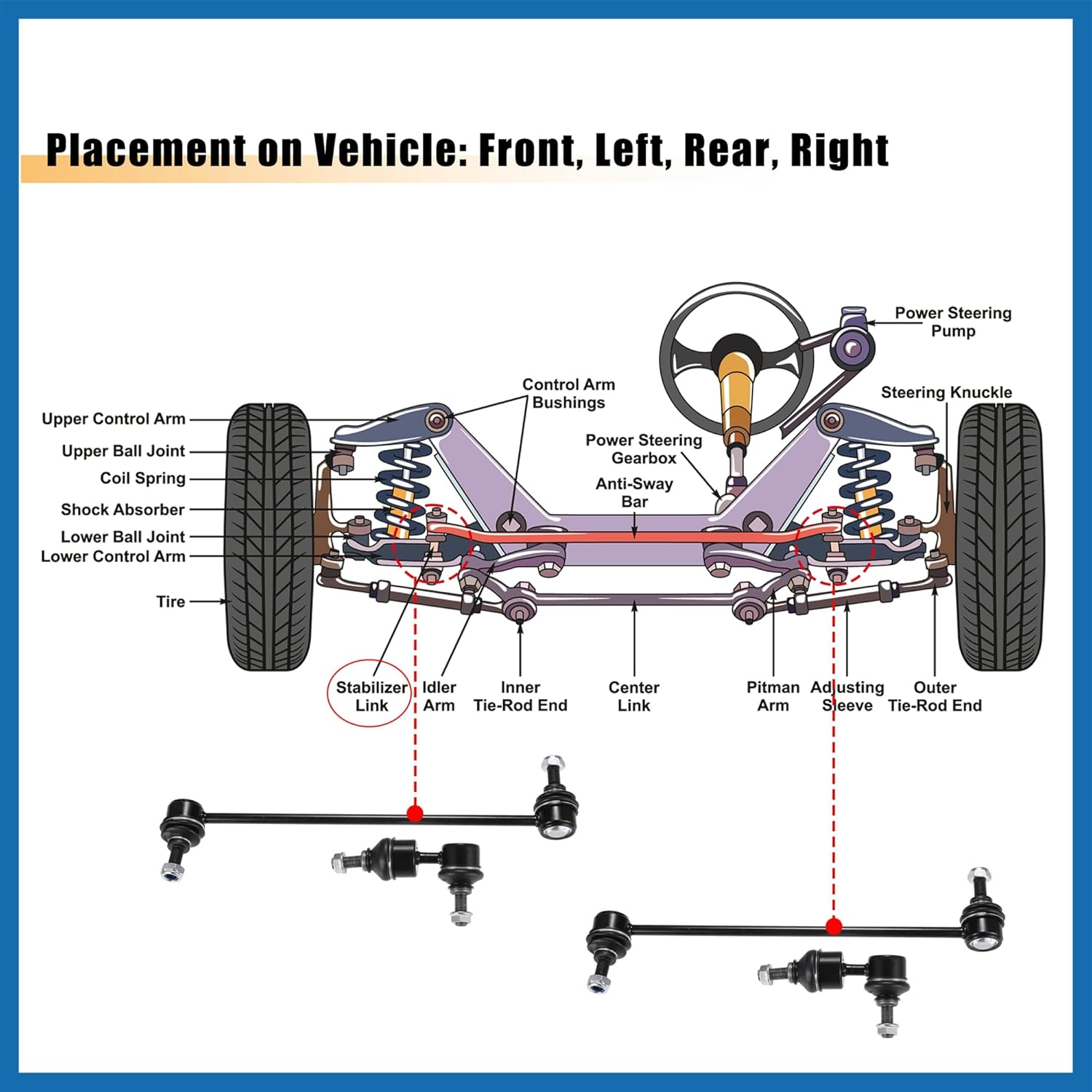 4pcs Front Rear Sway Bar Links Stabilizer End Link Suspension Kit for Mazda 3 2004-2009 for Mazda 5 2006-2015 No.K80235/K80867 Item Replacement