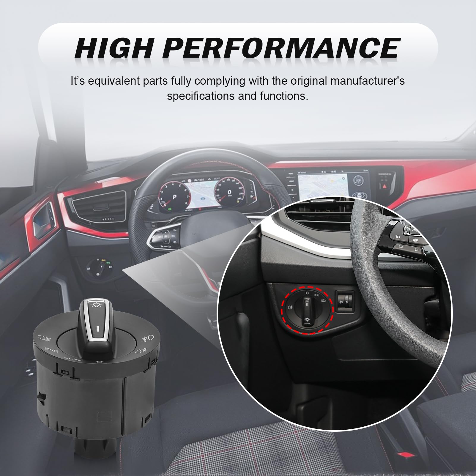 Interruttore Automatico per Fari Anteriori Compatibile con Polo 6R, T-Cross, Arona (2018-2024), Ateca, Ibiza IV V, León, Toledo IV (Sostituisce 5G0941431AF).