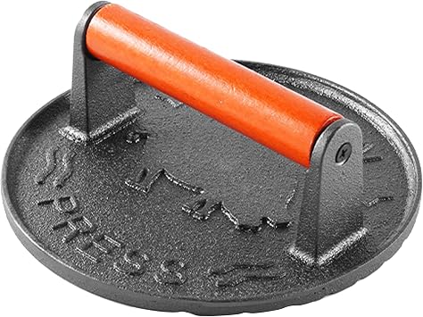Cast Iron Burger Press, 7.2 inch Round, Wood Handle