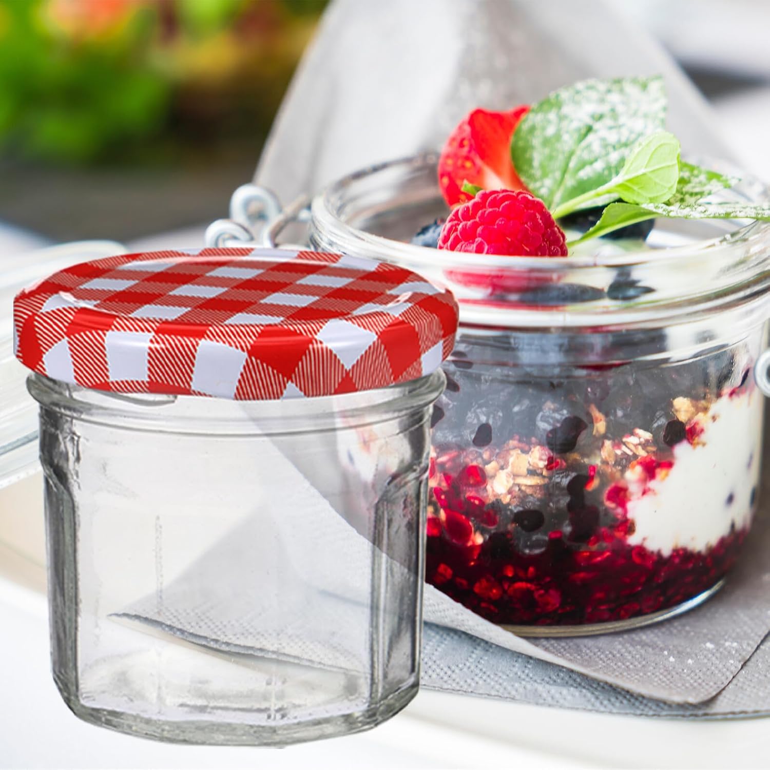 Luxshiny 12pcs Glass Jam Storage Bottles with Airtight Sealed Lids Thickened Glass Food Canisters for Honey Pickles Jelly and Pantry Organization