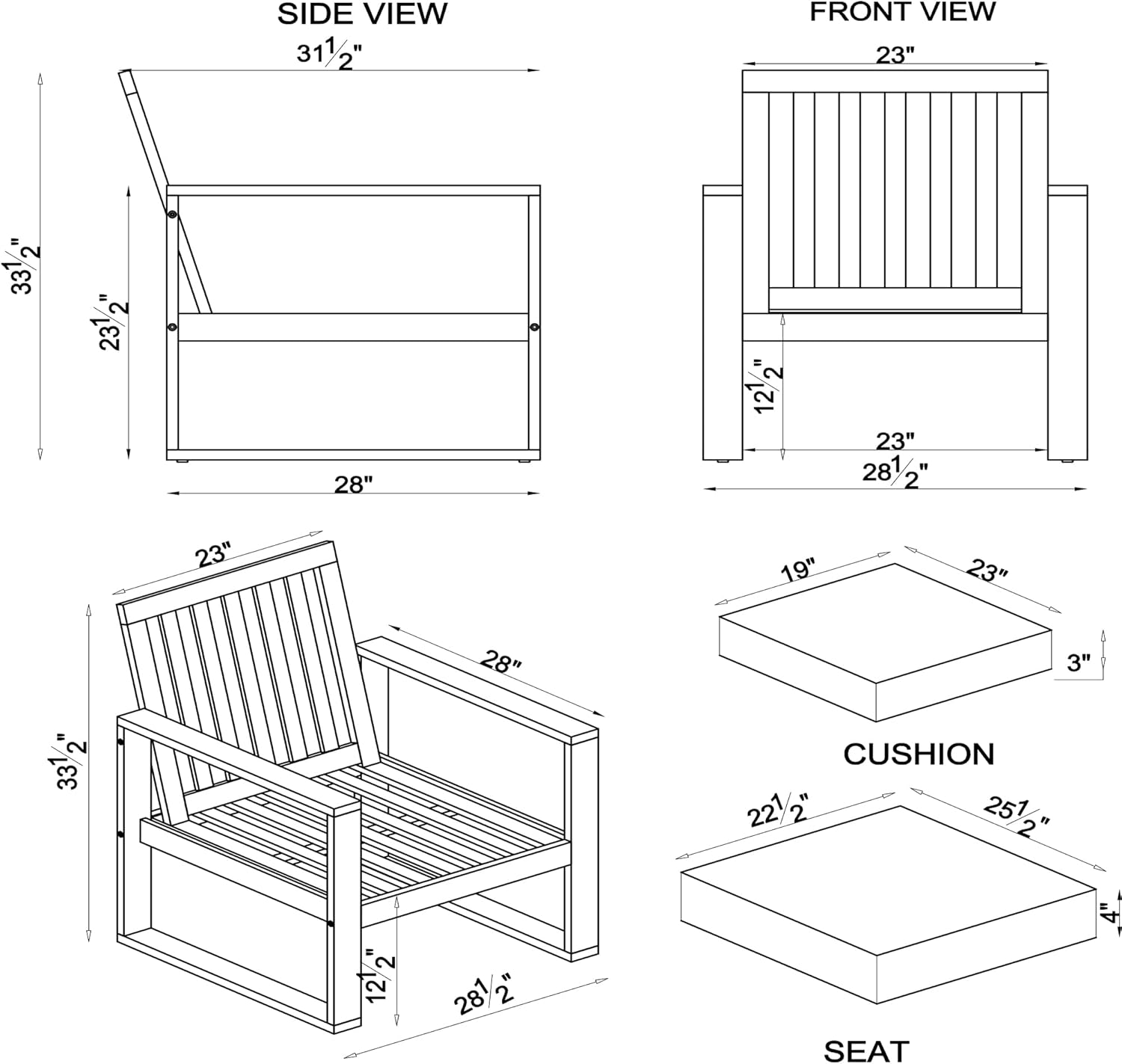 Weston Eucalyptus Wood Outdoor Chair with Gray Removable Cushions Weather-Resistant Deck Chair, Patio Furniture All-Weather, Backyard, Patio