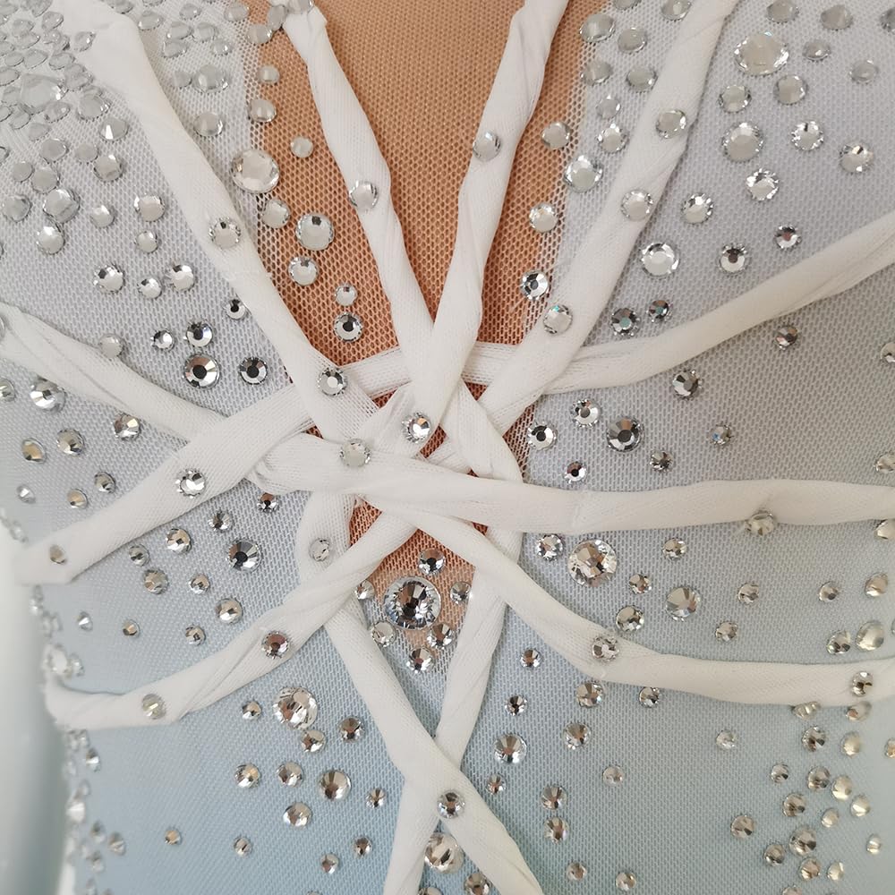 Girls' White Sleeveless Figure Skating Dress Shiny Professional Customized Competition Costume