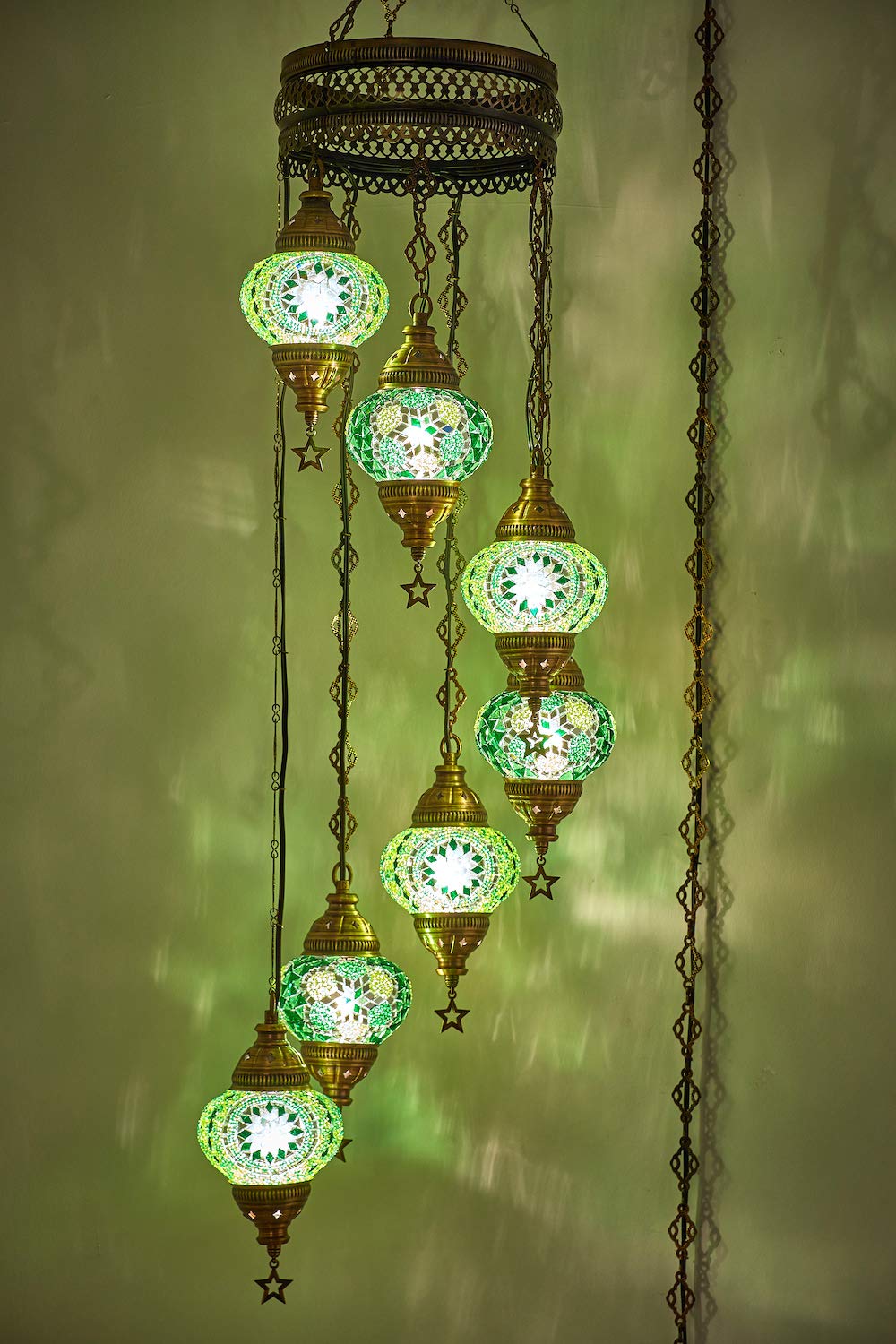 Lampada A Sospensione Mosaico Turco DEMMEX - Fatta A Mano In Turchia Con Catena 4.5m E Spina EU - Multicolore