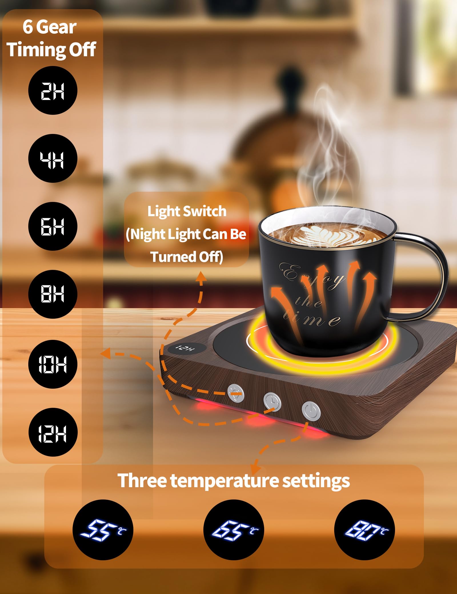 Chauffe Tasse Café électrique Chauffe-tasse USB 3 Températures - Réchaud à Tasse Bureau Avec Arrêt Automatique 8h Chauffe Tasse Café Thé