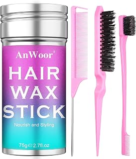 AnWoor Hair Wax Stick Slick Back Hair Brush Set - Smooths Flyaways Sleek Ponytails Buns Updos, Tames Frizz - Styling Accessories for Women, Teens Girl & Kids