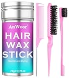 AnWoor Hair Wax Stick Slick Back Hair Brush Set - Smooths Flyaways Sleek Ponytails Buns Updos, Tames Frizz - Styling Accessories for Women, Teens Girl & Kids