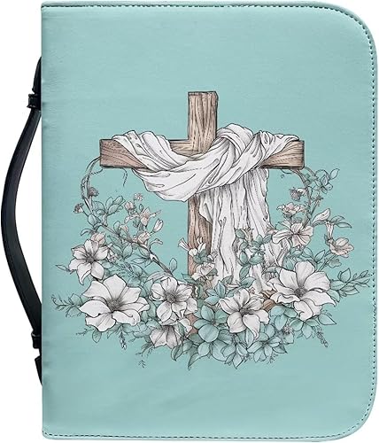 Miniatura 22 de Bolsas de cuero para iglesia, funda de Biblia gris león, bolsa protectora de la Biblia de poliuretano, funda de transporte portátil con asa