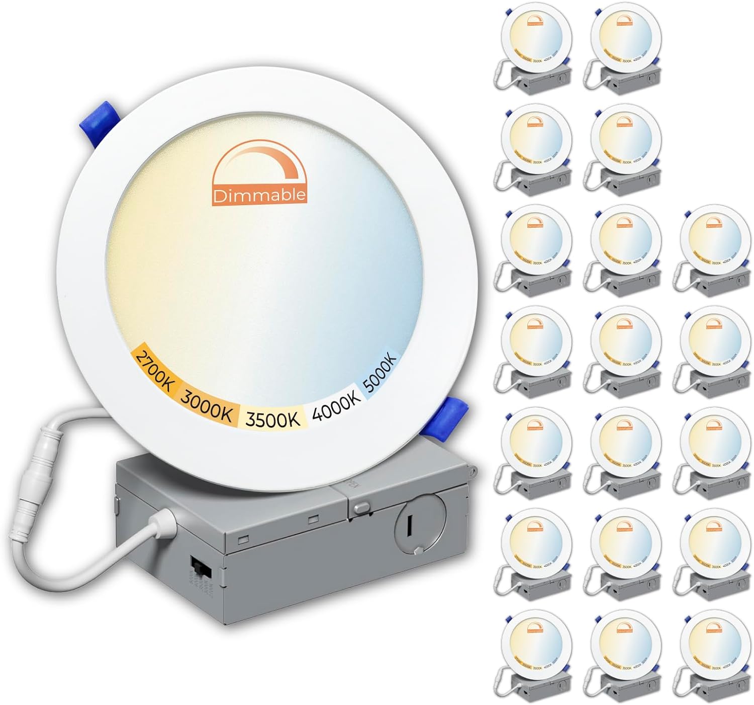 LED ATOMANT 20 Pack 4 Inch LED Recessed Ceiling Lights with Junction Box, 10W 800 Lumens, 5CCT Selectable (2700K–5000K), Dimmable Canless Downlights for Home & Commercial Use