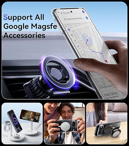 Miniatura 6 de Juntone Funda transparente para Google Pixel 8 con imán compatible con MagSafe No amarilla Protección contra caídas de grado militar de 10 pies