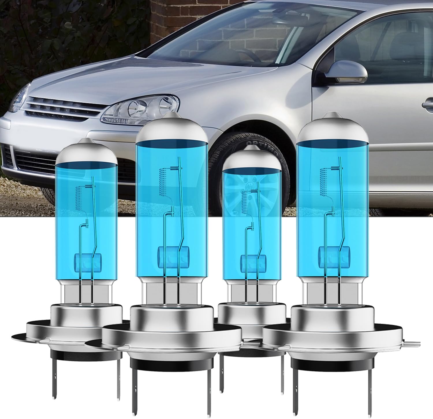 Upgraded Halogen Headlight Bulbs Fit For Volkswagen GOLF 1999-2007 2010,H7 High Beam H7 Low Beam High Performance Headlights,Super Bright 6000K White,4-Pack