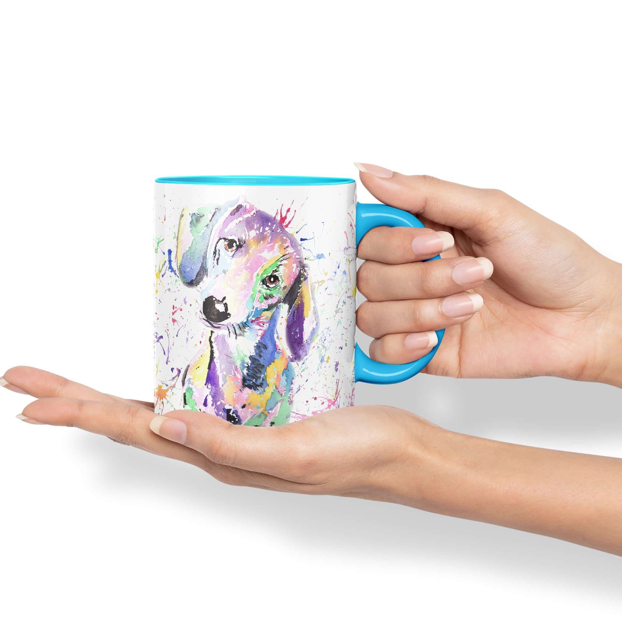 Mug Teckel & Saucisse Wiener - Motif Aquarelle Arc-en-ciel - Cadeau Humoristique Pour Amoureux Des Chiens - 325ml - Micro-ondes & Lave-vaisselle