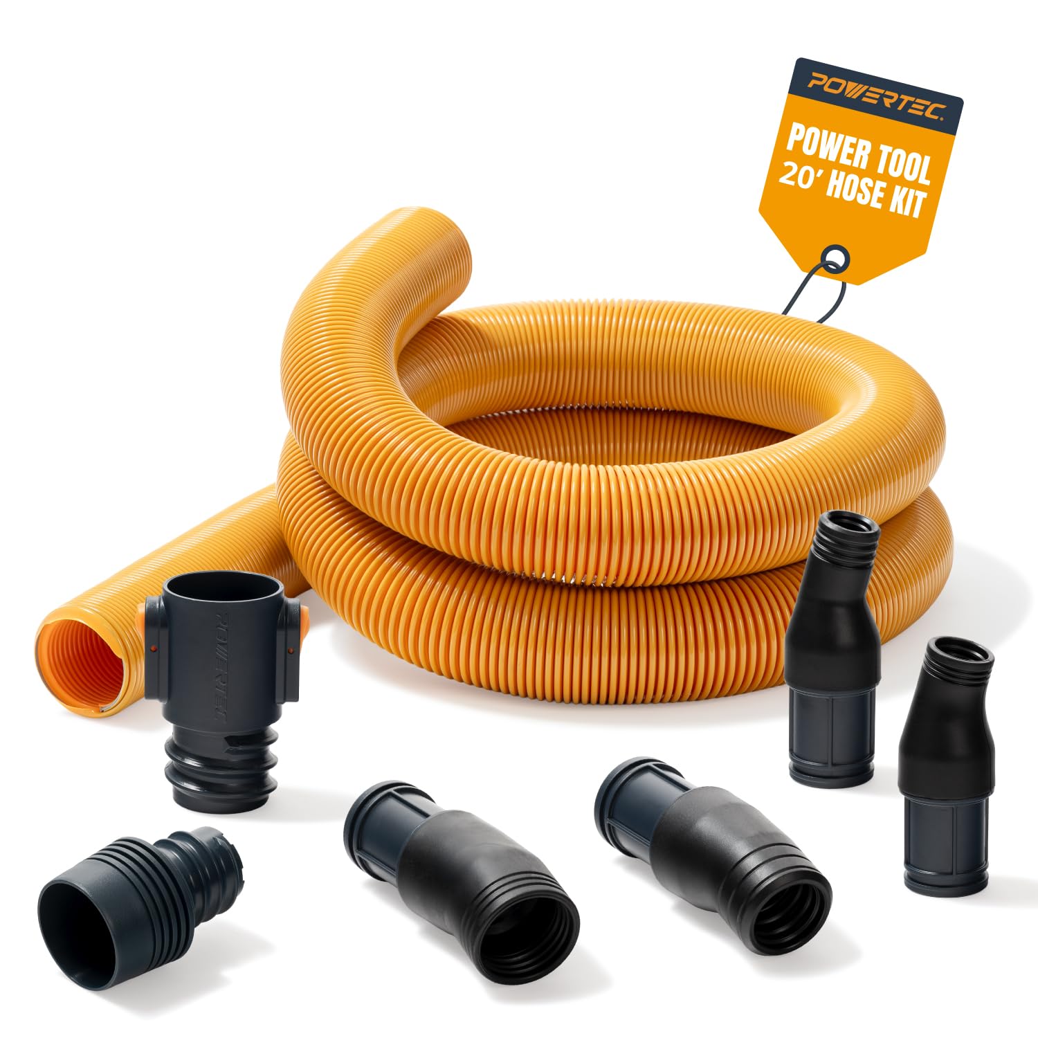 POWERTEC Power Tool Hose Set with 50.8 cm Vacuum Hose, 4 Quick Change Adapters and Threaded Coupling – Dust Collection Hose Set for Connecting Table Saw, Power Tools for Shopping