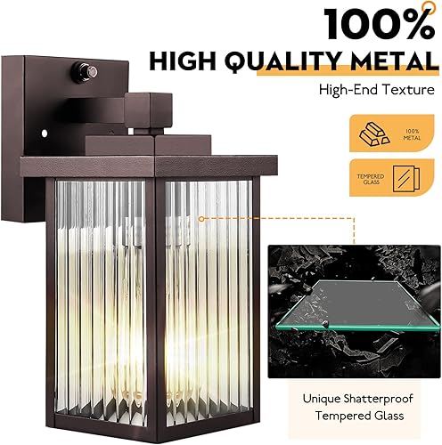 Miniatura 16 de Paquete de 2 luces de pared para exteriores de la casa, luces de porche del atardecer al amanecer, impermeables, color negro mate, para puerta