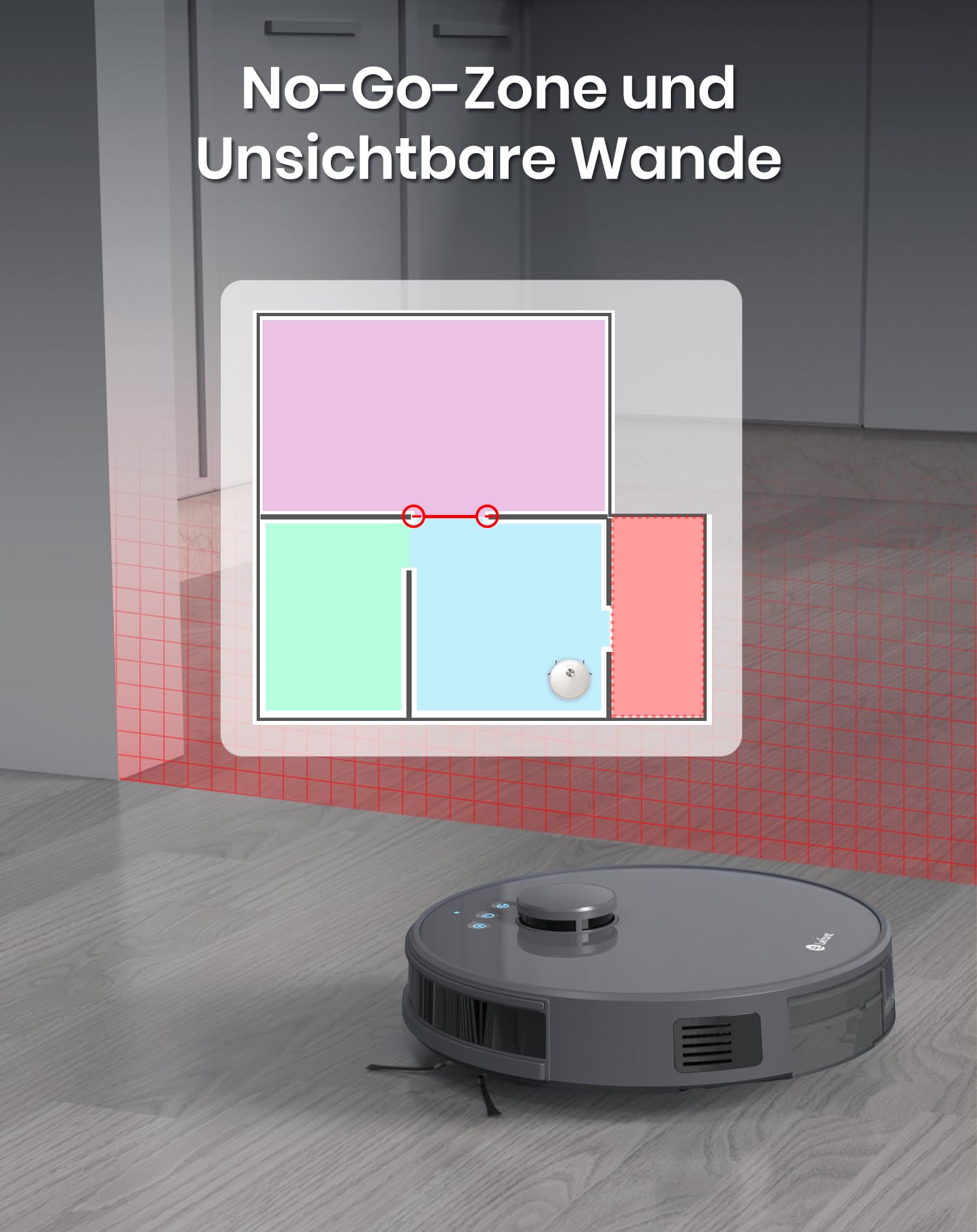 Lefant Staubsauger Roboter, Saugroboter mit No-Go-Zonen 5500Pa Saugleistung 200min Laufzeit, Mehrstufiges Mapping, Saug und Wischroboter für Tierhaare, Teppiche und Hartböden,Grau