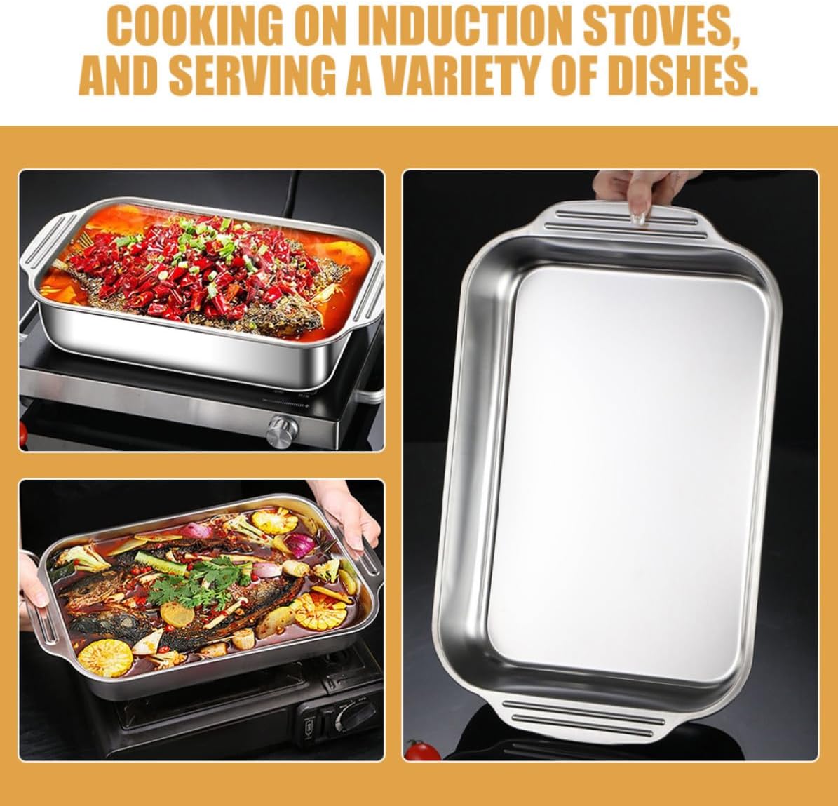 Stainless Steel Rectangular Baking Pan, 41x24x5.3 CM