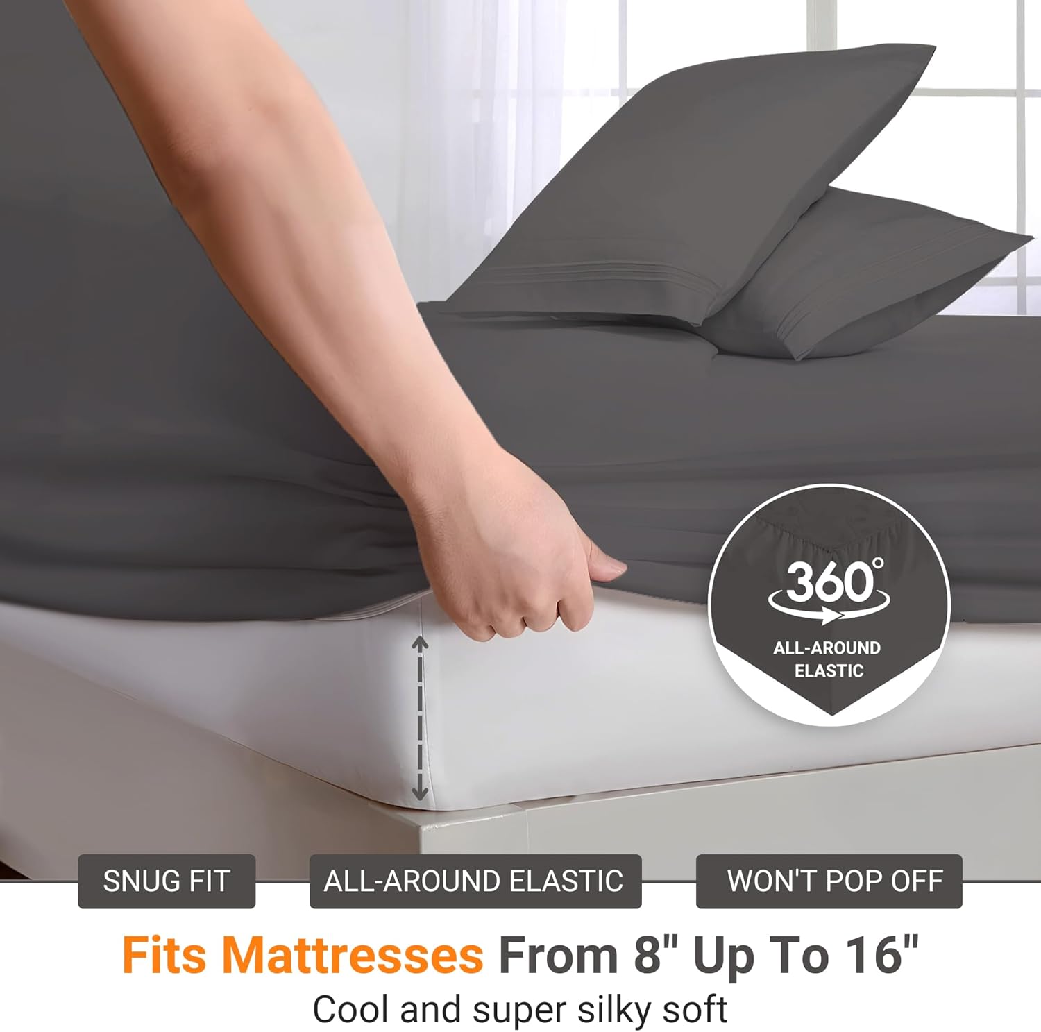 Easyway Brands 4 Piece Bed Sheet Set - Comfy Breathable - Deep Pockets, Easy-Fit, Soft Sheets (Grey, King)