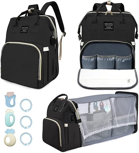 Bolsa de pañales para bebé, mochila para niños y niñas, multifunción, portátil, moisés para mamá, Negro -,