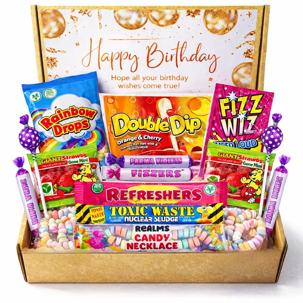 Retro Sweets gift for Birthday | The Ultimate 80's & 90's Sweet Hamper Experience | Happy Birthday sweets gift box | Letterbox friendly | Sweets Hamper | Vegetarian Friendly |