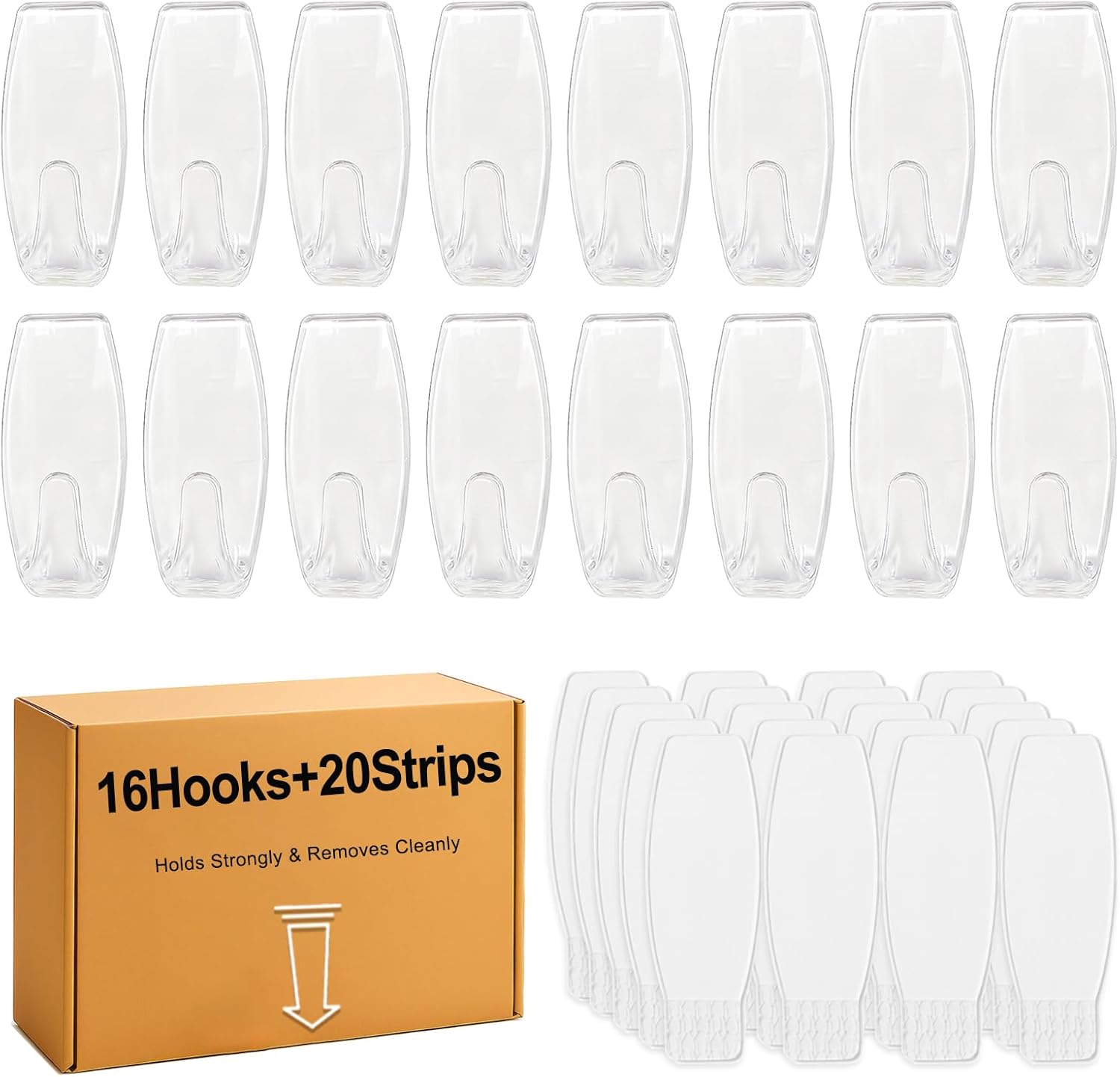 30 Large Hooks+36 Strips, Clear Utility Hooks with Removable Strips Damage-Free, Wall Hooks Heavy Duty for Hanging Home Decor, Value Pack