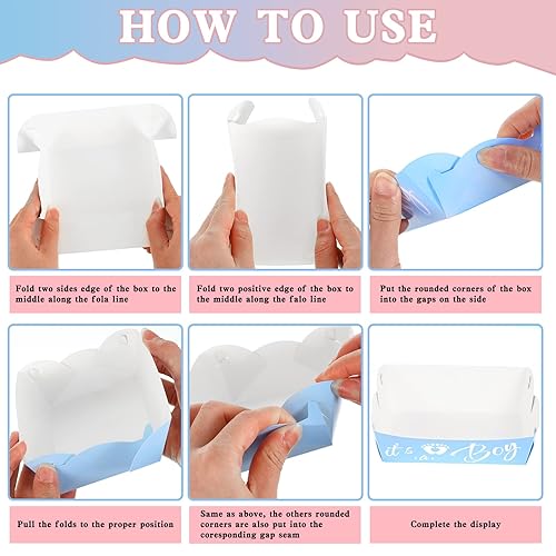 Miniatura 3 de Ctosree 48 bandejas de papel para revelación de género, botes de alimentos desechables para alimentos, barcos de papel para nachos, lanchas de nacho