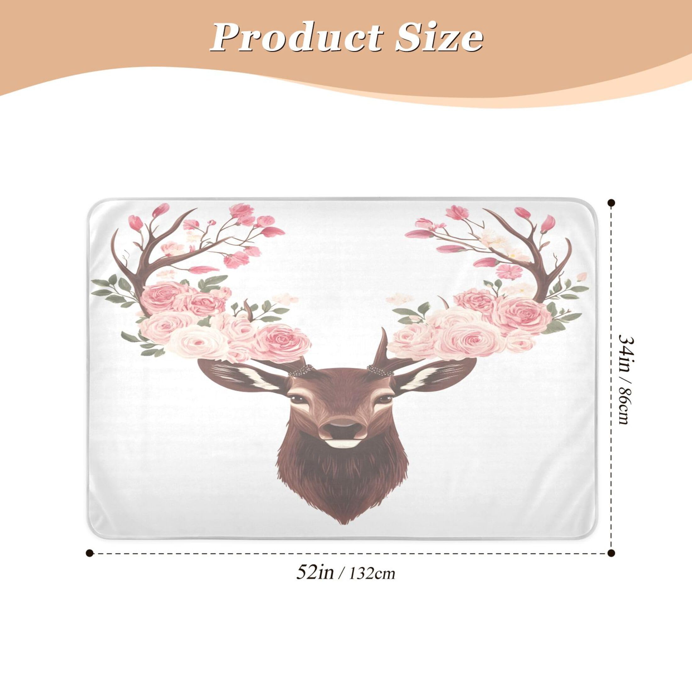 Takiito Deer Head Flowers Bed Pad Reusable Bed Underpad Washable Waterproof Leak-Proof Quick Dry Incontinence Pee Pad for Toddlers Kids Adults Pets 34x52 in