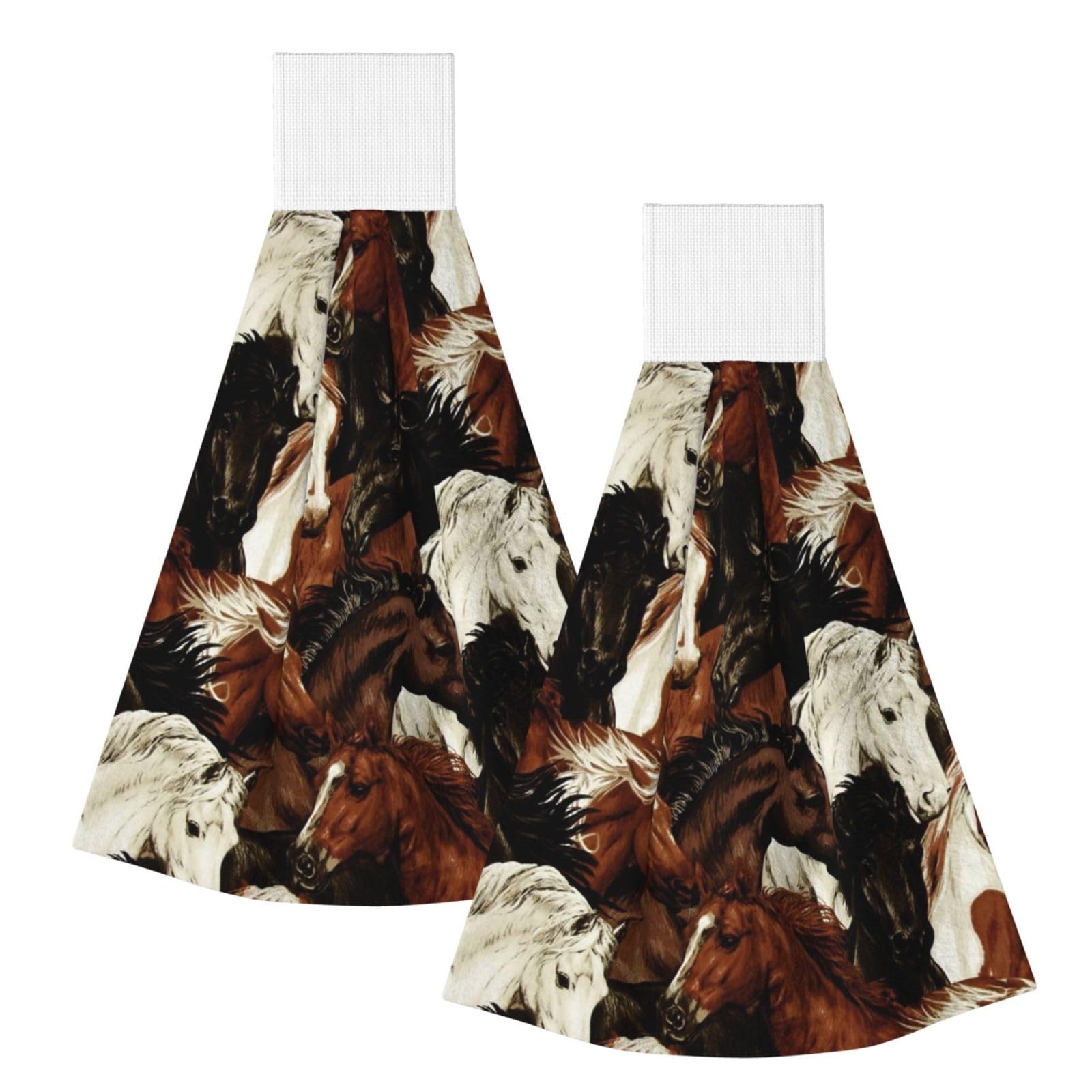 DOPKLNA Horses, 2 Pcs Hanging Coral Fiber Hand Towels for Bathroom, Absorbent Kitchen Towels