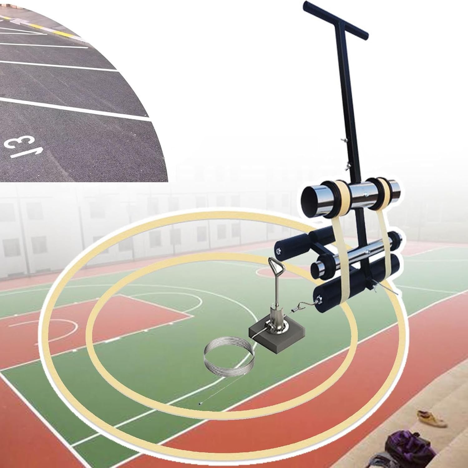 Court Marking Machine, Basketball Court/Lane Marking Kit, with Circle Drawing Kit, 4-28 Cm Spacing, Dedicated Tape Applicator/Line Marker for Marking(