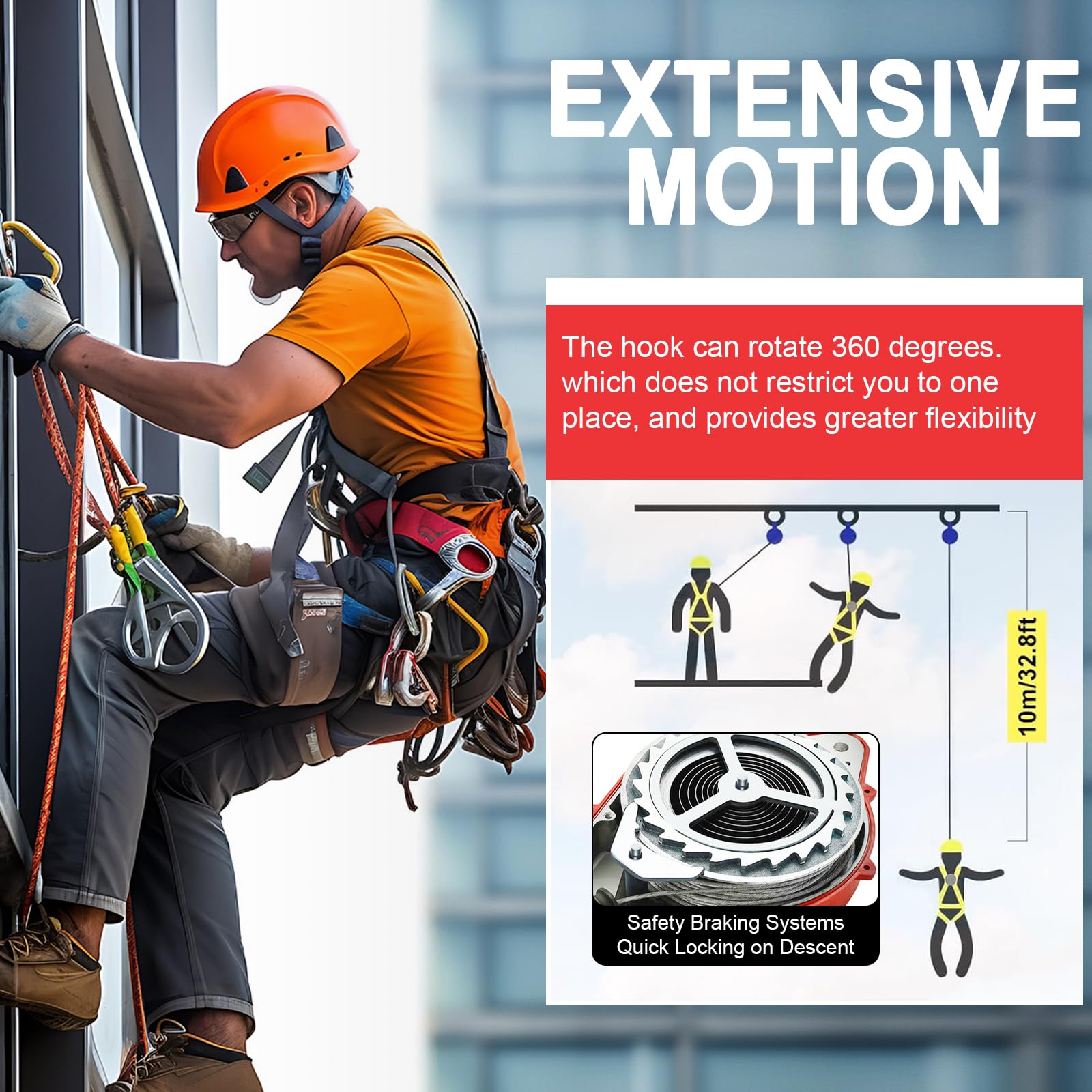 Höhensicherungsgerät 10M, Absturzsicherung Dachdecker Einziehbar, Fallschutz Outdoor mit Automatischer Sperrfunktion, Maximale Belastung 200kg