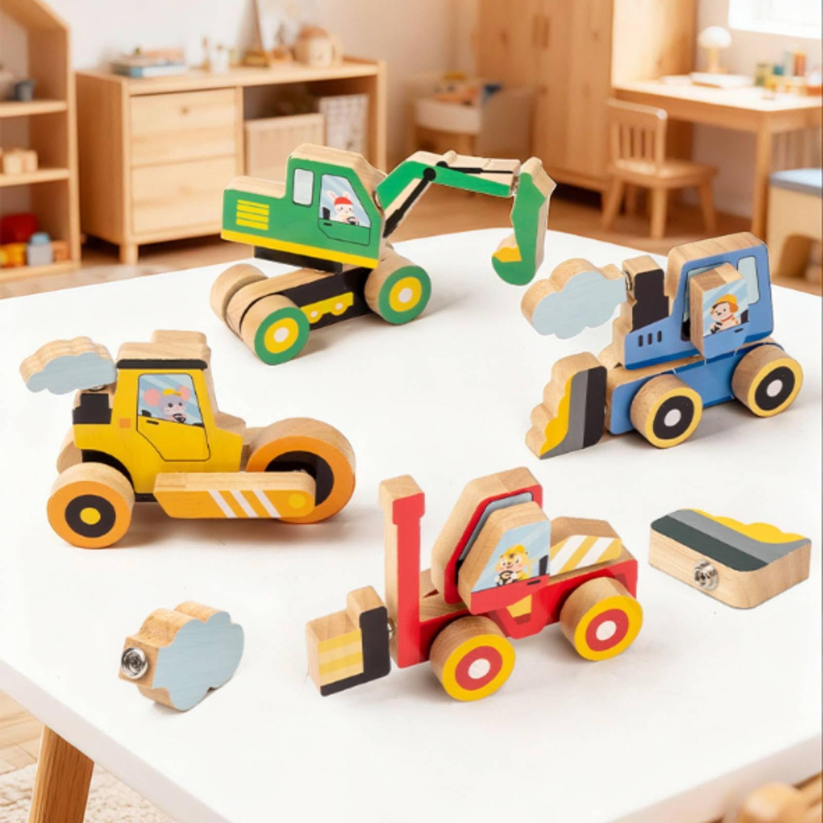 predolo 4 Pezzi Veicolo da Costruzione in Legno