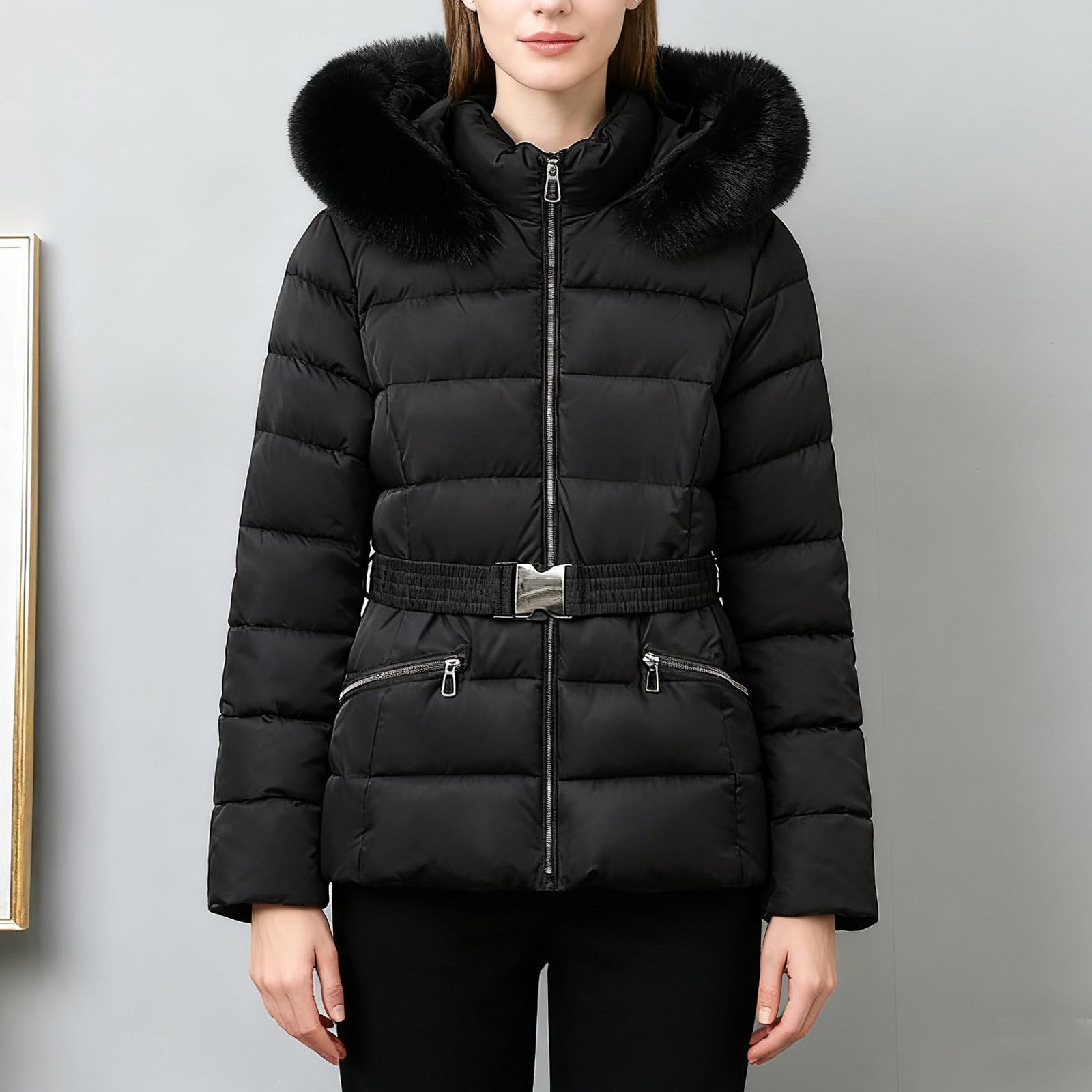 Chaqueta Mujer Abrigo Entretiempo Invierno Cazadora Plumiferos，Abrigo corto acolchado térmico con capucha sintética chaqueta cortavientos desmontable para clima frío femenina elegante y cálida