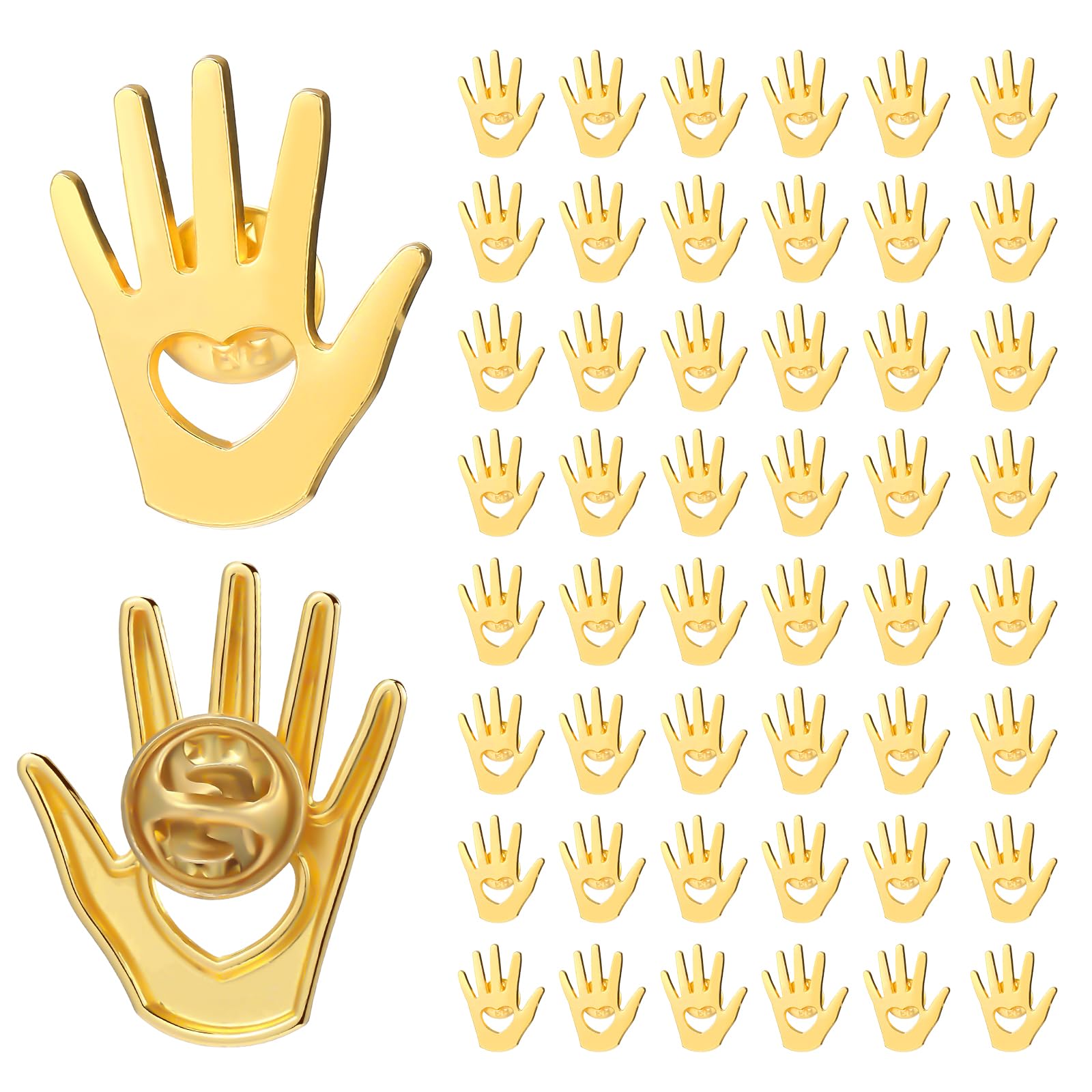 Foilswirl 50 Pcs Employee Appreciation Gifts Bulk Gold Hand Lapel Pin Volunteer Appreciation Gift Recognition Gifts for Social Worker Nurse Coworkers (Hollow Style)