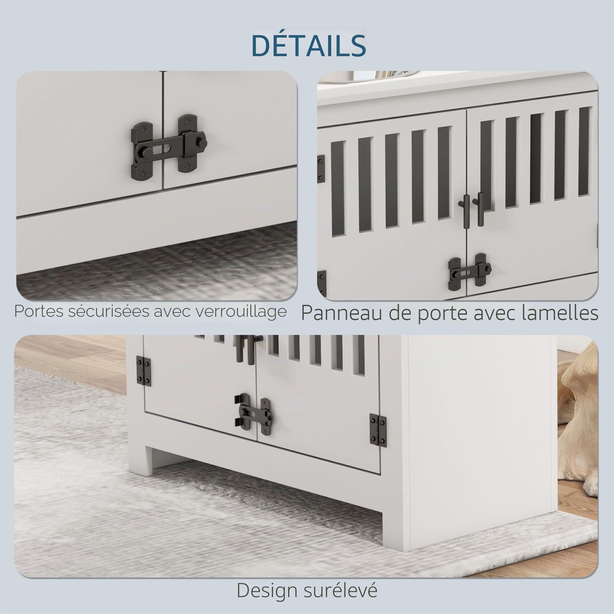 PawHut Grandes gamelles surélevées avec Armoire de Rangement 37L Blanc | Support gamelle surélevée, gamelle nourriture, station alimentation chien