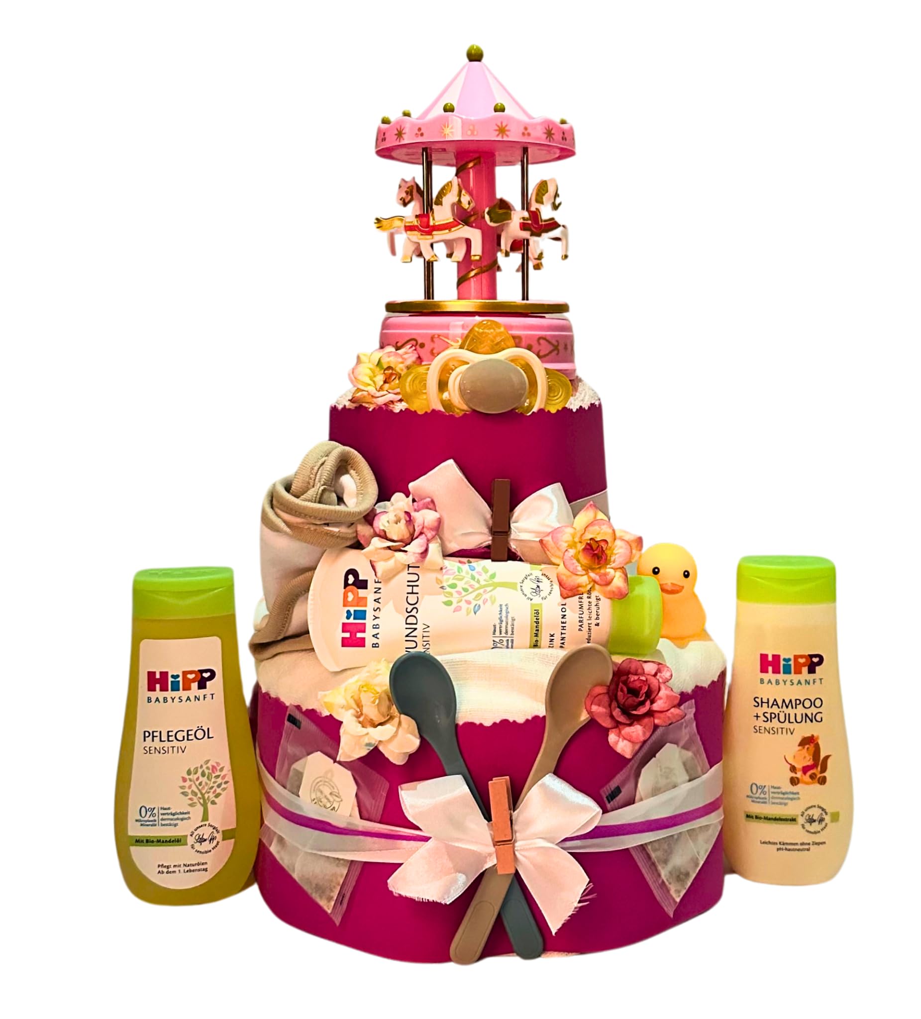 Gâteau de couches pour fille fabriqué à la main Cadeau de naissance baptême avec boîte à musique
