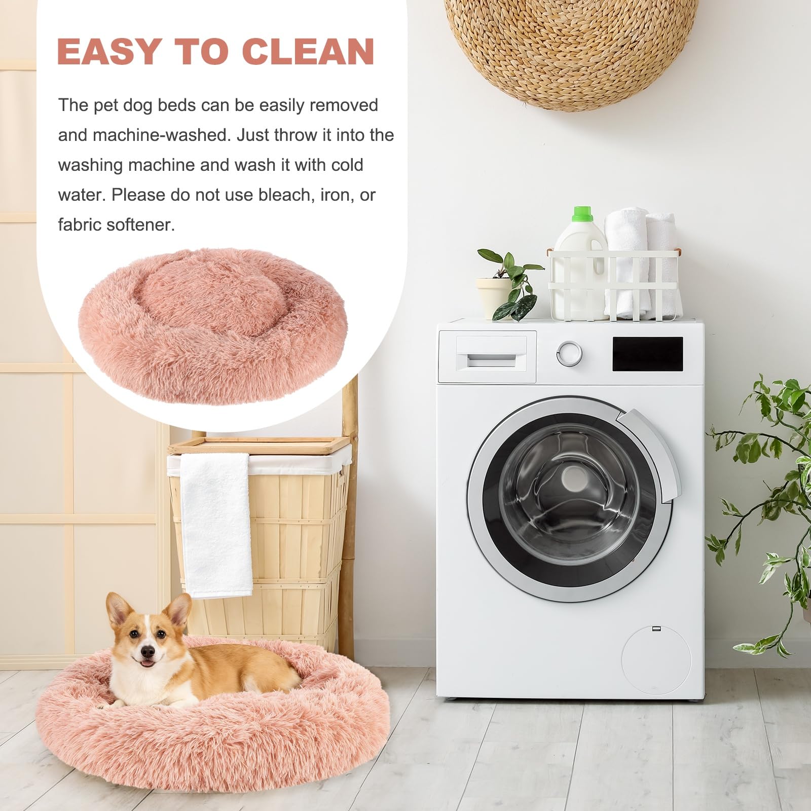 QUARKZMAN Cama para Mascotas Gato Perro Redonda 80 cm / 31.3" (Rosa) | Y Suave Cama Donut De Peluche Antiansiedad Para Mascotas, Diseñada Para Animales Pequeños Medianos Perros / Gatos