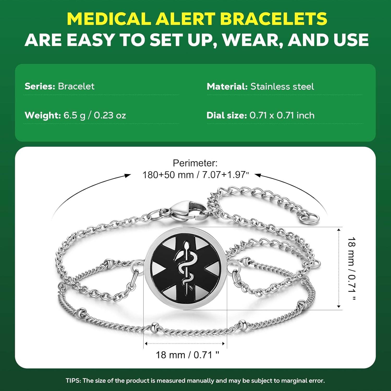 Upgraded Medical Bracelets Men Women with QR Code Medical Alert ID Bracelets - Titanium Steel Wristband Fits Wrists Up 8''-10'' - More Space Custom Emergency Med ID Info