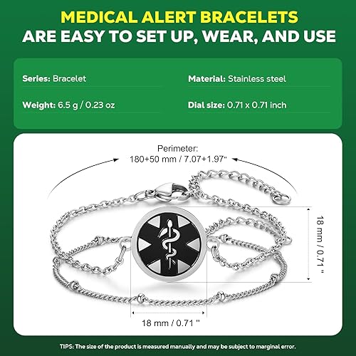 Vista 84 de Pulseras médicas mejoradas para hombres y mujeres con código QR, pulseras de identificación de alerta médica, pulsera de acero de titanio que se